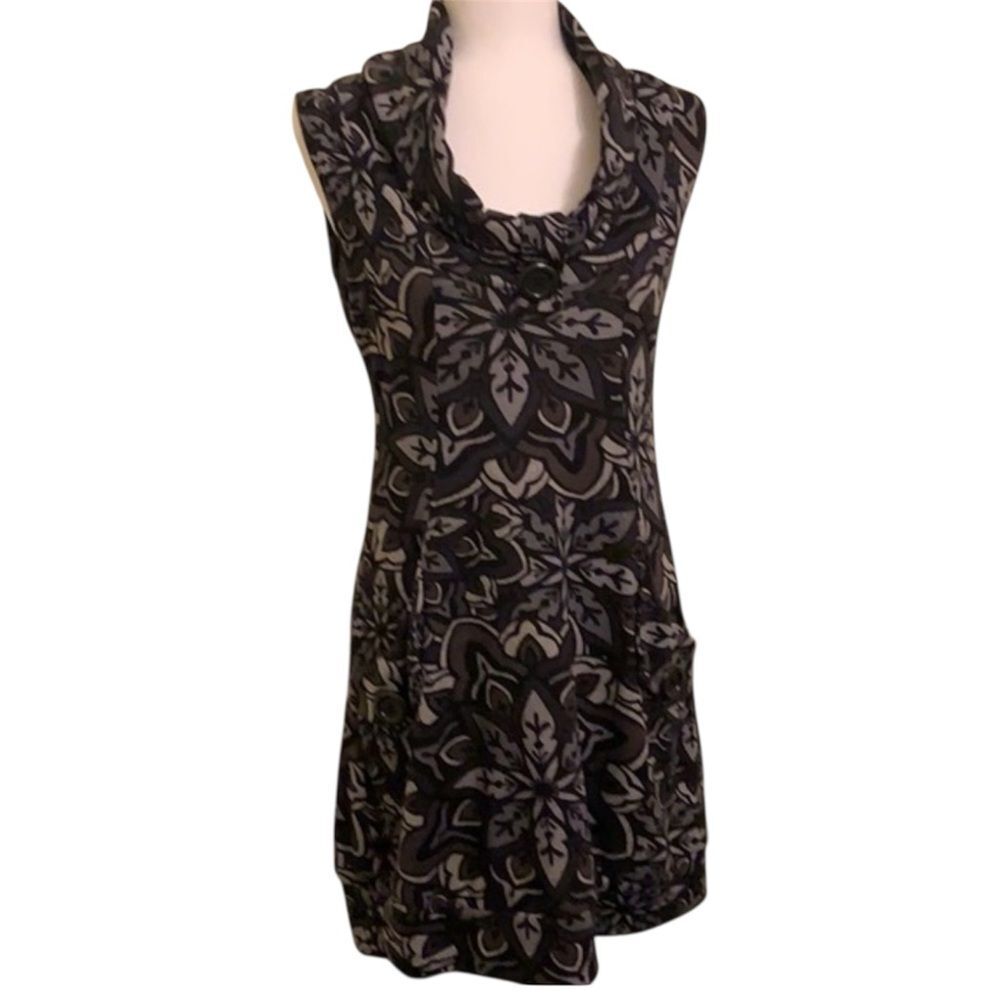 Figwood Gray Print Sleeveless Dress Small Medium Retro Y2K Cowl Neck boho mini